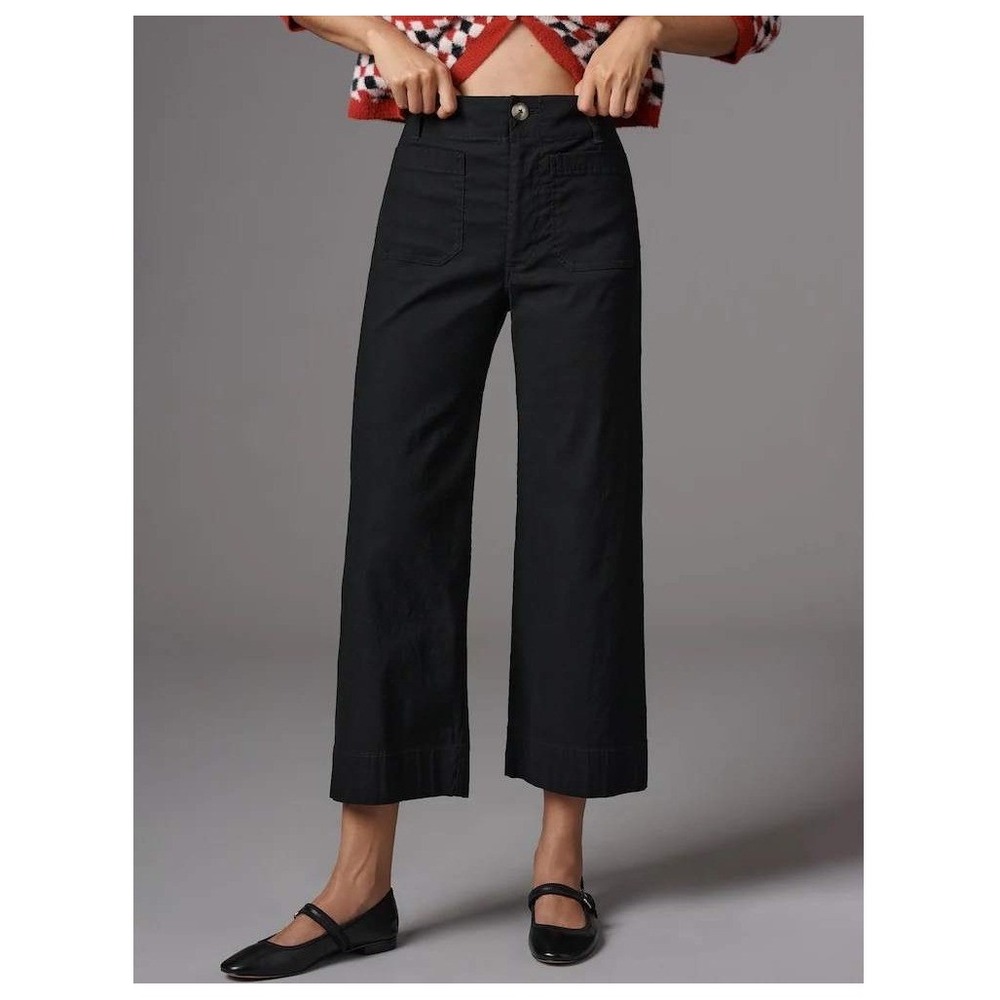 Maeve Anthropologie Black Maeve The Colette Cropped Wide Leg Trousers Womens 27
